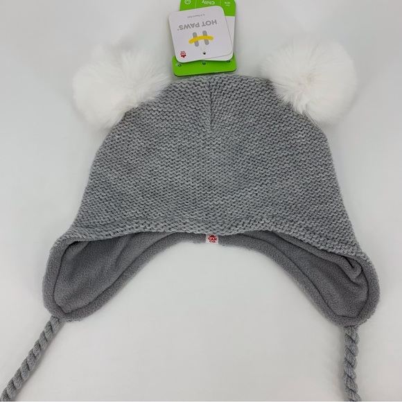 Hot Paws NWT Toddlers’ Grey Knit Toque with White PomPoms, 2 - 3 Years - Picture 3 of 14